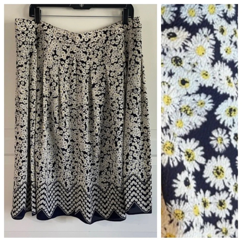 Talbots pleated sunflower floral midi skirt 11771